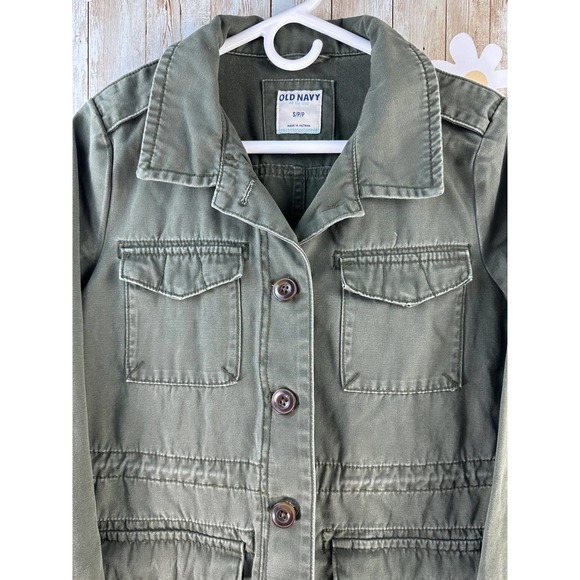 Old Navy‎ Utility Jacket Womens SP Olive Green Military Button Up Cotton Pockets - Picture 3 of 6